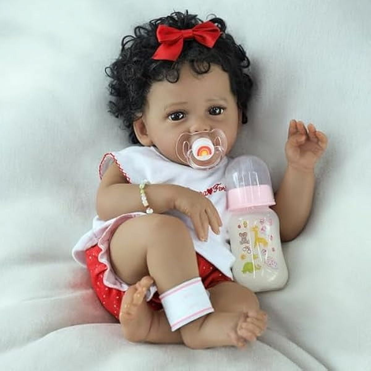 SCOM Lifelike Reborn Baby Dolls Girl - 19 Inch Realistic Newborn Baby Dolls That Look Real Soft Weighted Sleeping Baby Dolls Gift Set for Kids Age 3+ SCOM Realistic Reborn Baby Doll - 20 Inch Black African American