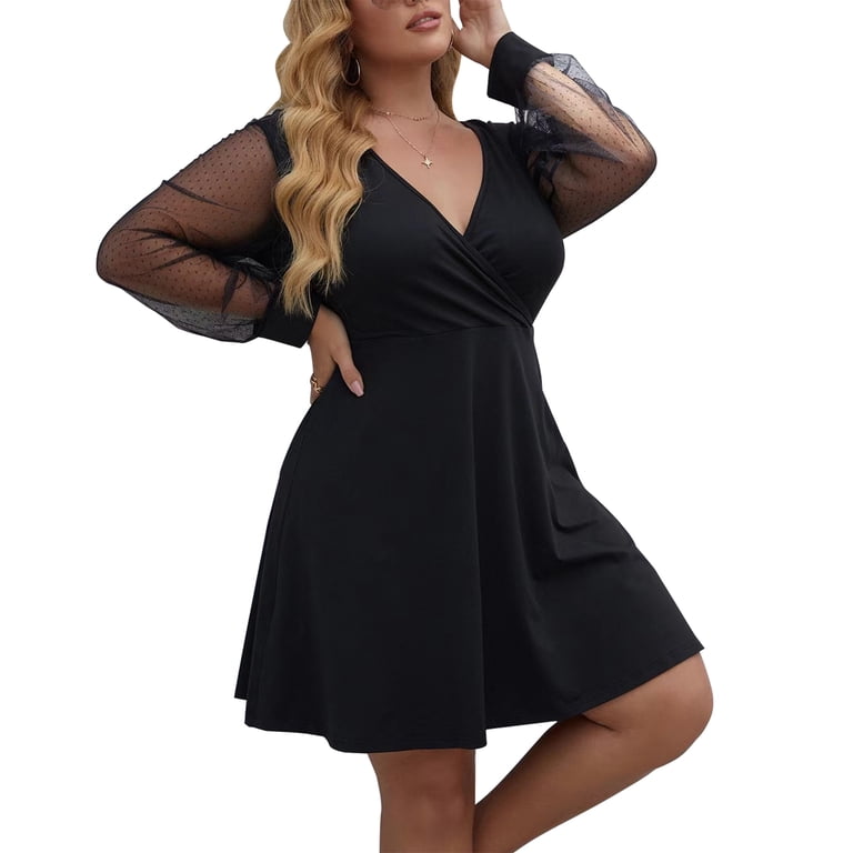 SCOMCHIC Female Plus Size Deep V-Neck Sexy Long Sleeve Black Dress for Party Prom 3XL - Walmart.com SCOMCHIC Female Plus Size Deep V-Neck Sexy Long Sleeve Black Dress for Party Prom 3XL - Walmart.com