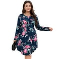 thumbnail image 1 of SCOMCHIC Plus Size Dress for Women Casual Long Sleeve Scoop Neck Front Button Swing Midi Tunic Navy Blue Dress XL, 1 of 5
