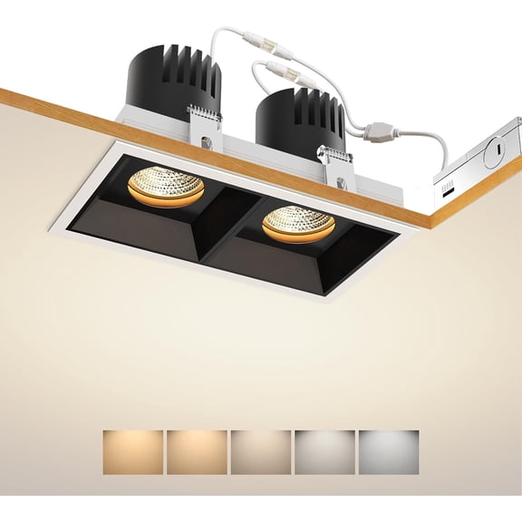 SCON 24W LED Recessed Trim Dimmable Square Spotlight,Rotation and Adjustable Downlight,2700K-6000K Switchable Canless Recessed Light,with UL Certified Driver (Black/24°/CRI97/TRAIC)