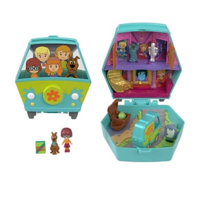 Polly Pocket Micro Dolls and Playset, Scooby Doo Partnership Compact with Scooby and Velma, Toy Car