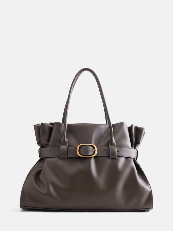 Women's Faux Leather Buckle Tote, Burnt Rosemary