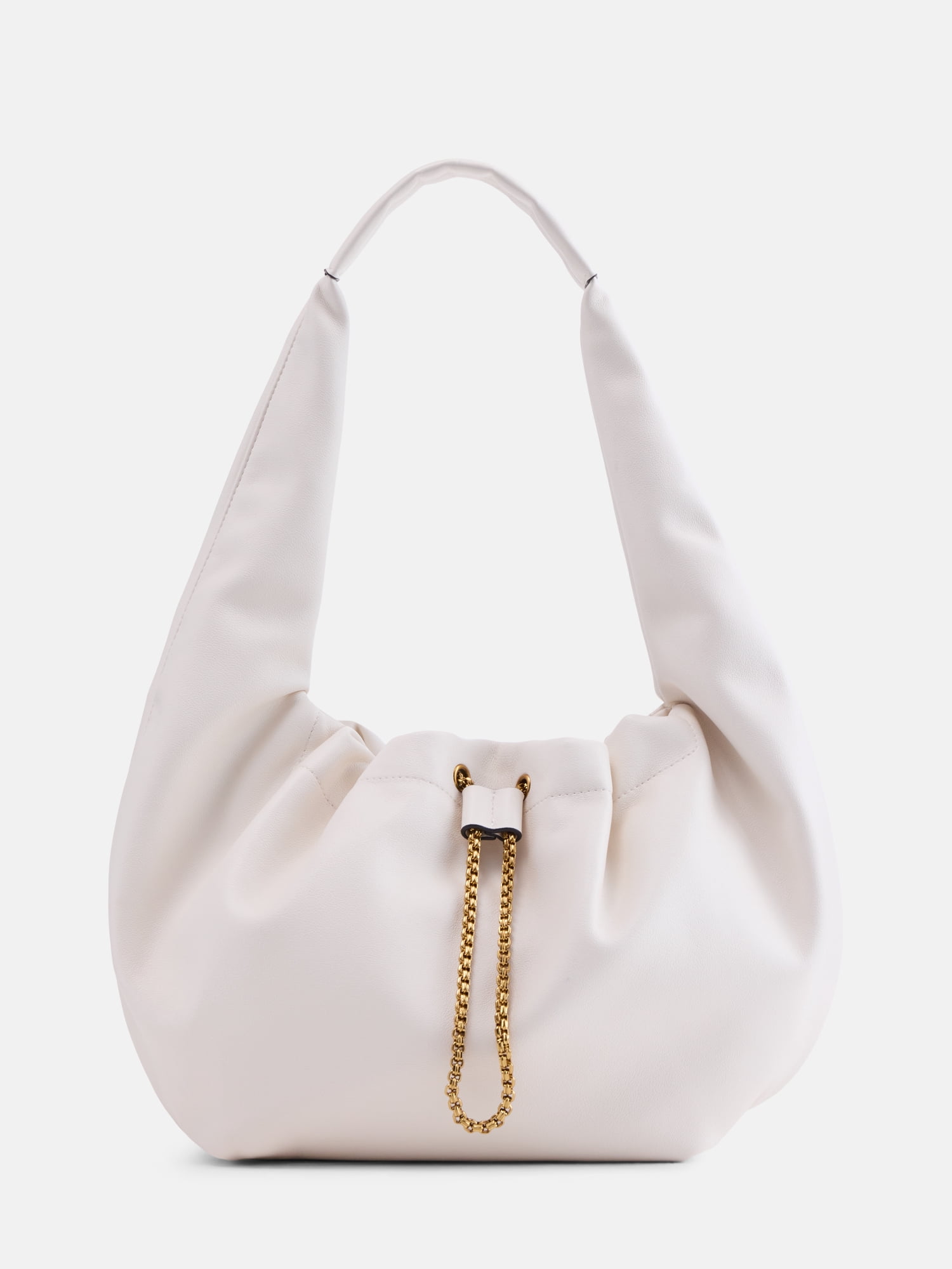Scoop Women's Faux Leather Chain Drawstring Bag, Mother of Pearl