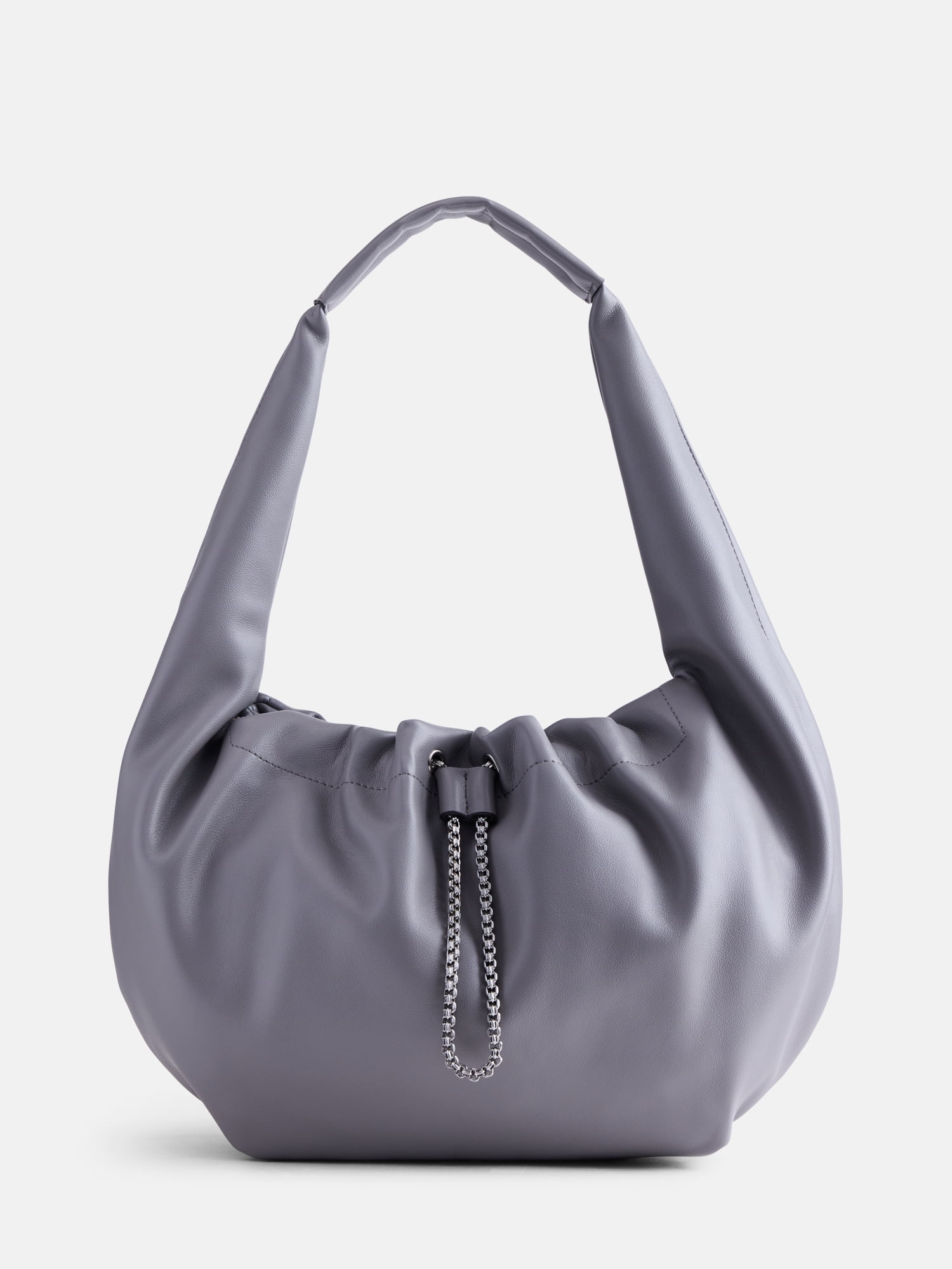 Scoop Women's Faux Leather Chain Drawstring Bag, Frost Gray