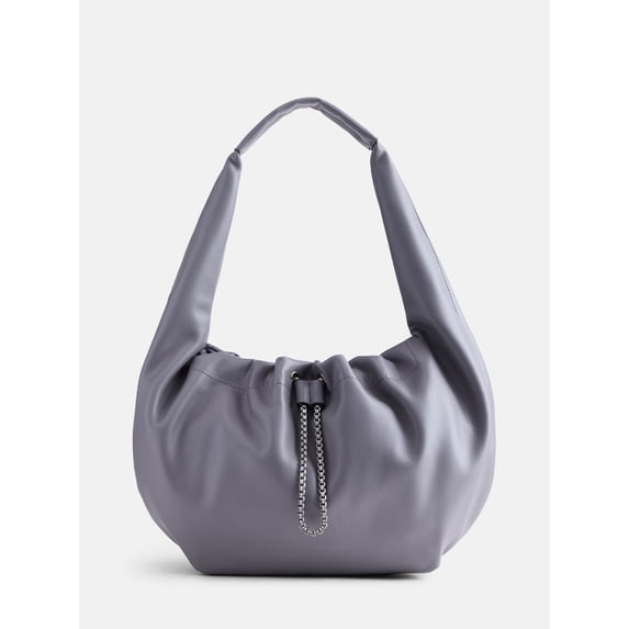 Scoop Women's Faux Leather Chain Drawstring Bag, Frost Gray