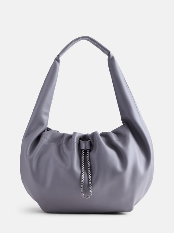 Women's Faux Leather Chain Drawstring Bag, Frost Gray