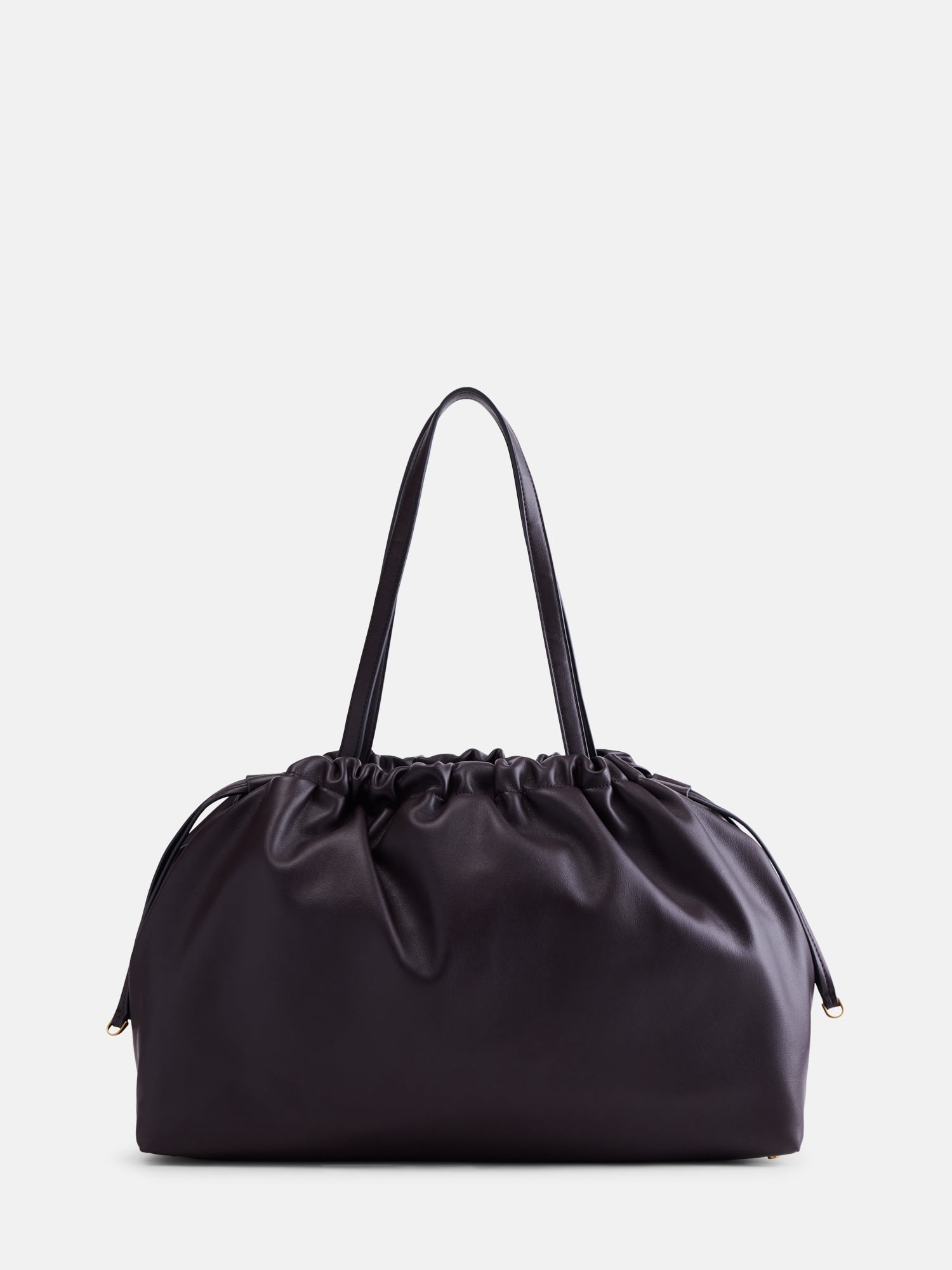 Scoop Women's Faux Leather Oversized Drawstring Pouch Tote Bag, Dark Brown