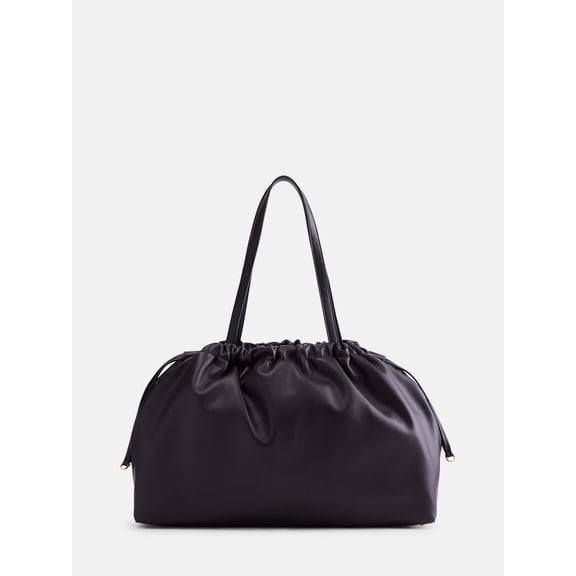 Scoop Women's Faux Leather Oversized Drawstring Pouch Tote Bag, Dark Brown