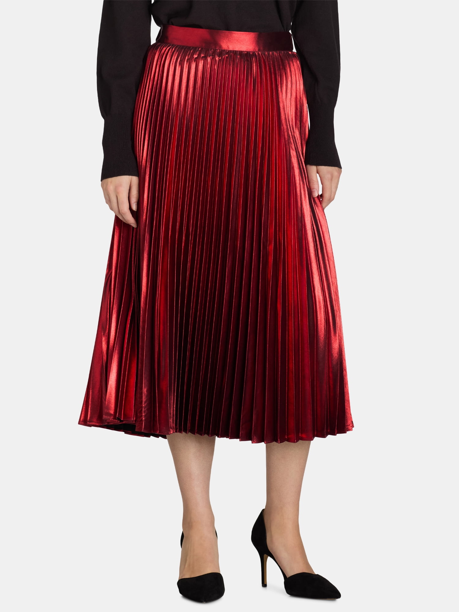 Free Assembly Women’s Pleated Metallic Maxi Skirt, Sizes XS-XXXL