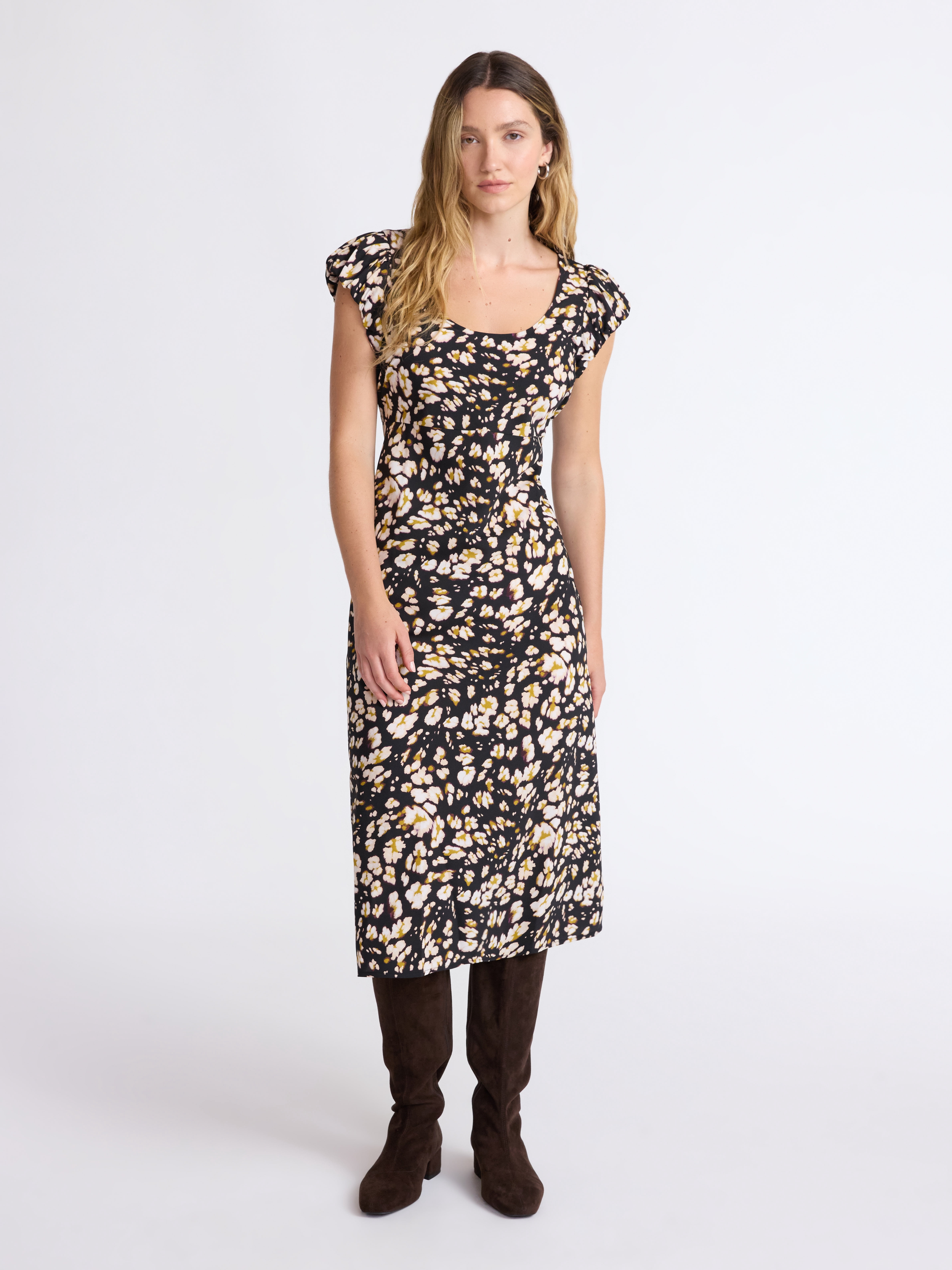Scoop Women’s Puff Sleeve Midi Dress, Sizes XS-XXL