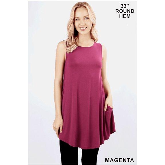 SCOOP NECK ROUND HEM FLARED TUNIC WITH POCKETS 2 COLORS AVAILABLE