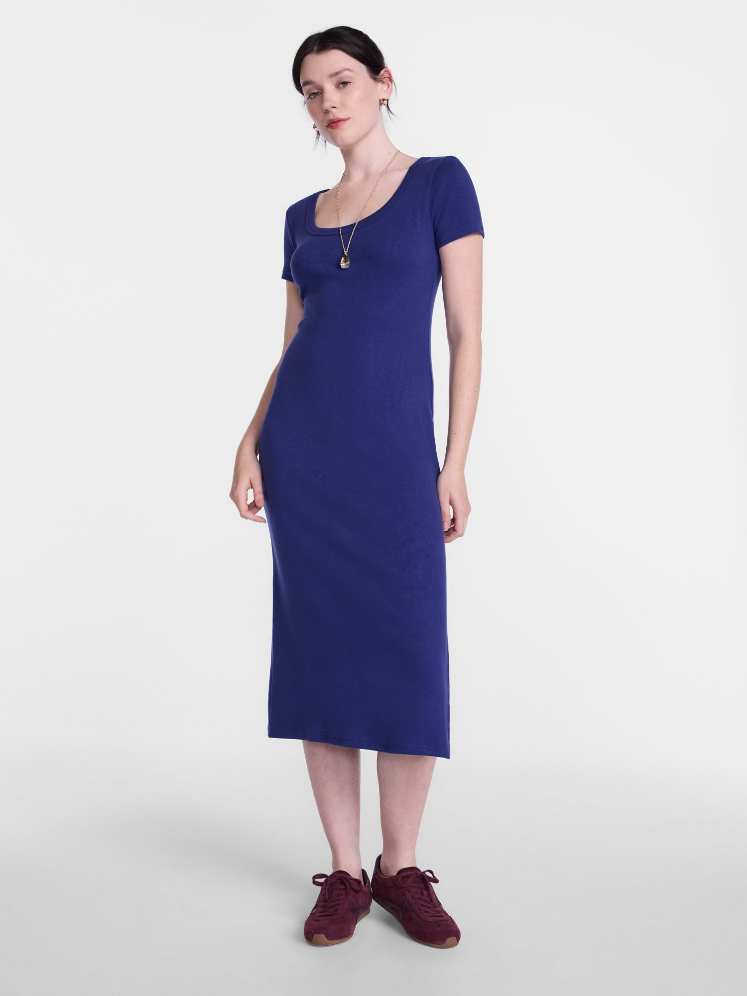 Scenario Women's Scoop Rib Midi Dress, Sizes XS-XXXL
