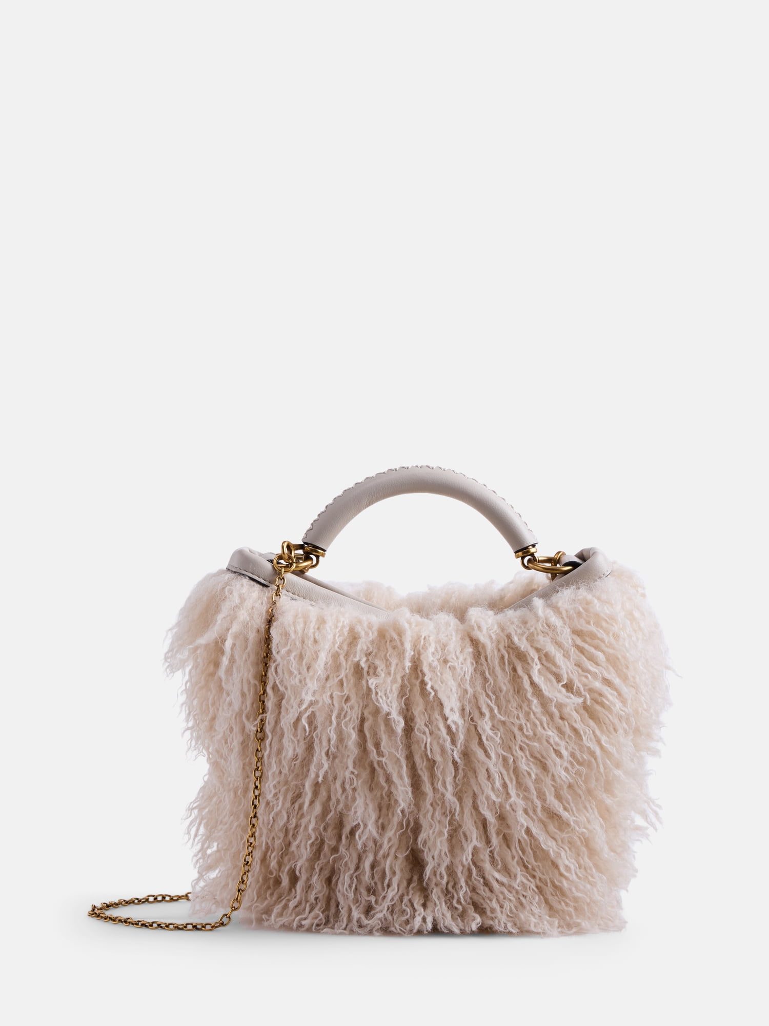 Scoop Women's Chain Top Handle Mini Faux Fur Bag, Beige