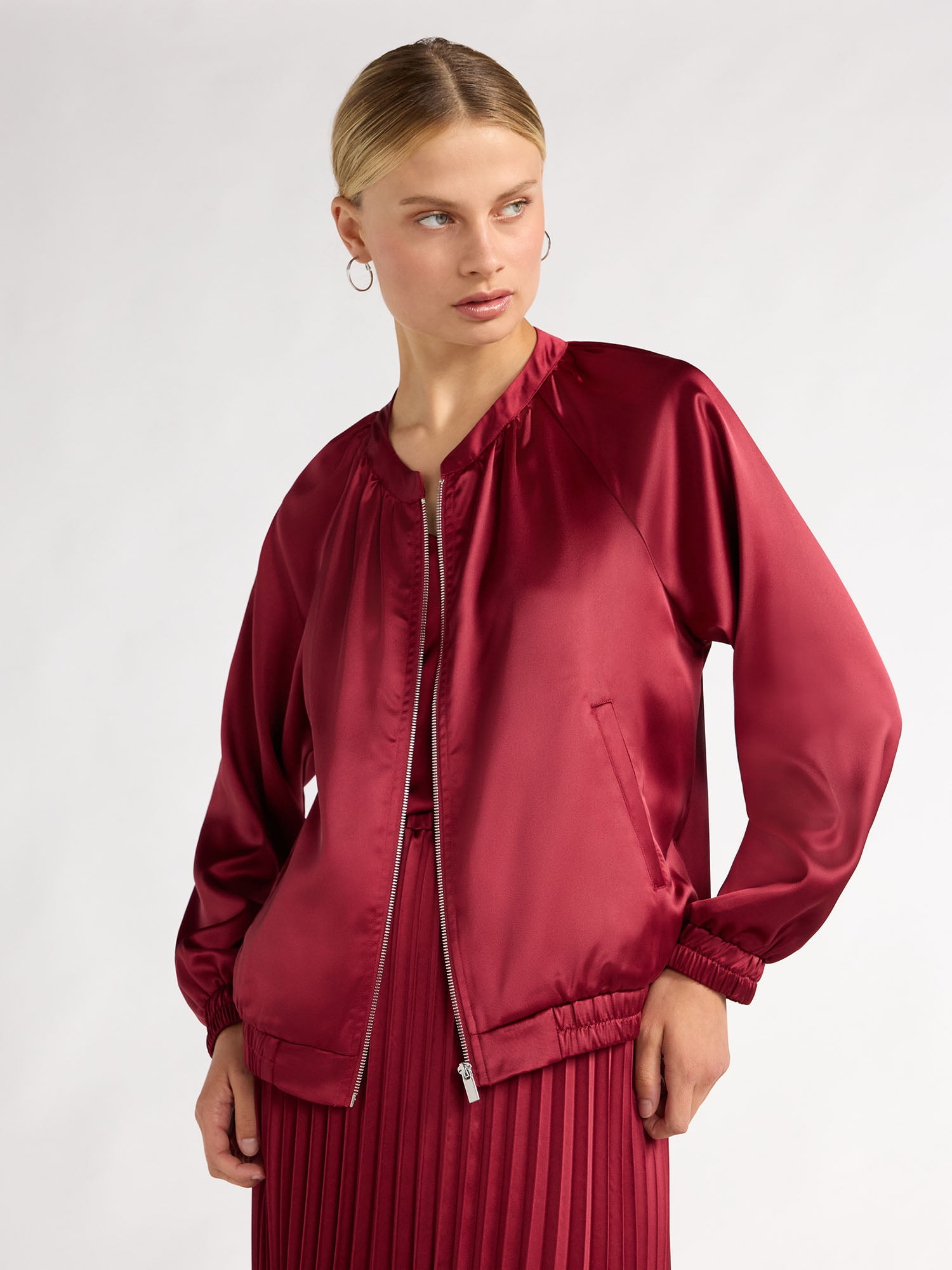 Scoop Women s Satin Bomber Jacket Sizes XS XXL
