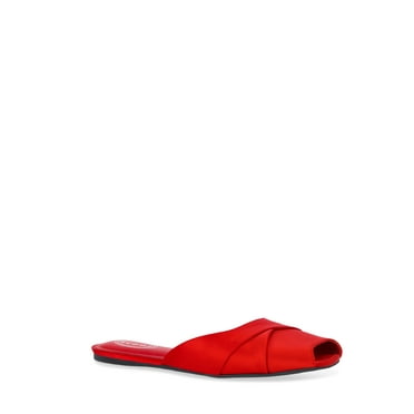 Scoop Women's Satin Slip On Peep Toe Flat Sandals