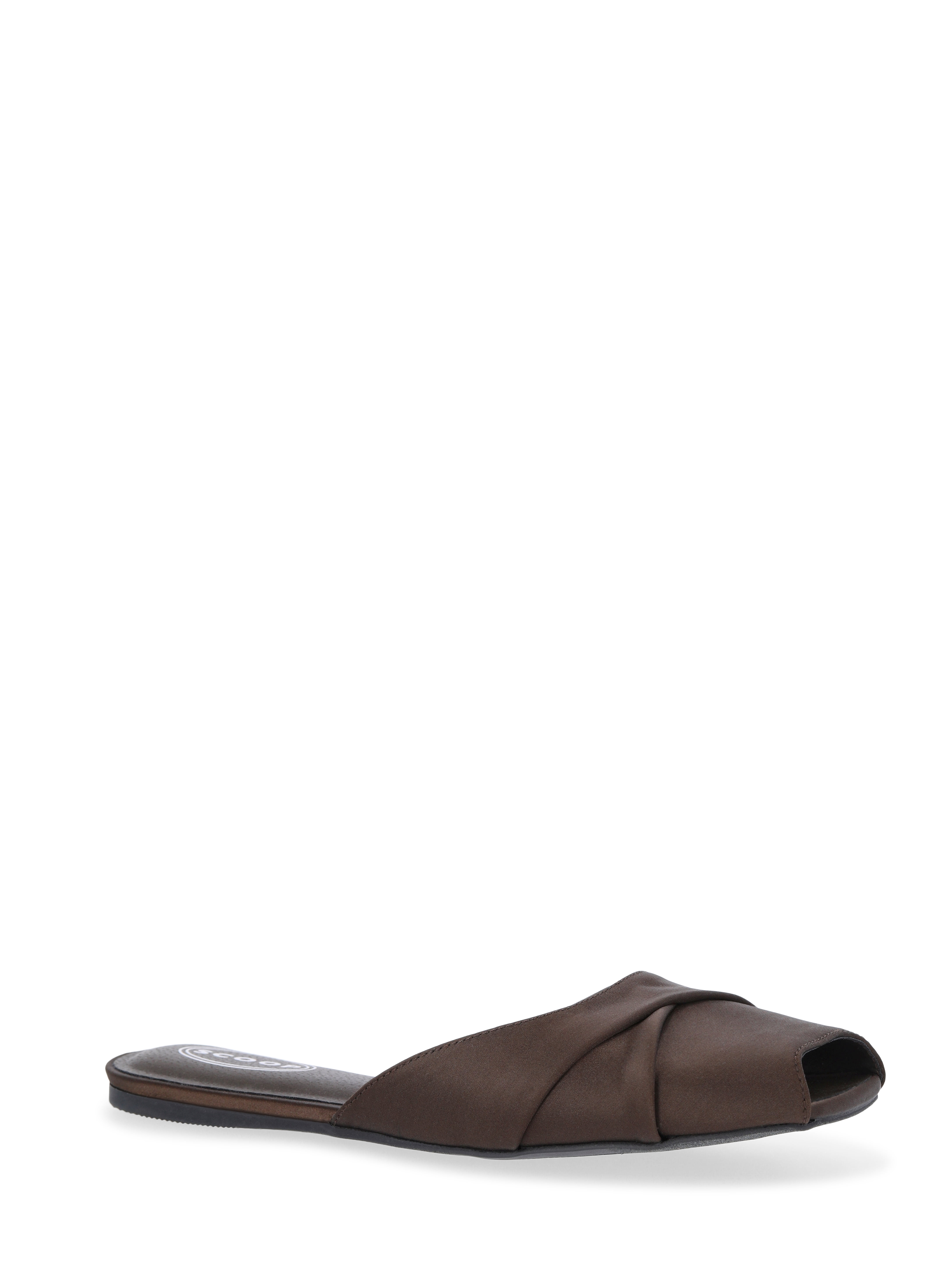 Scoop Women's Satin Slip On Peep Toe Flat Sandals
