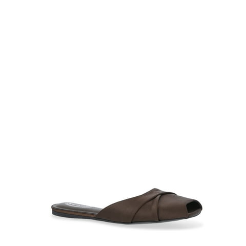 Women's Satin Slip On Peep Toe Flat Sandals