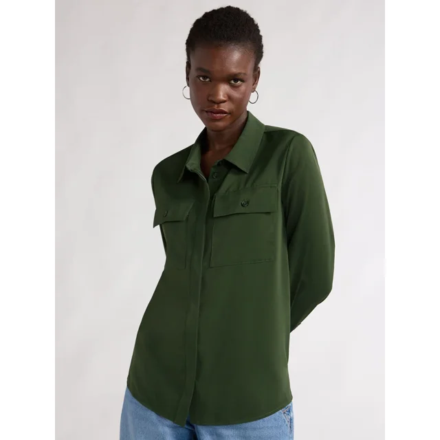 ACEWIN Double Flap Pockets Collar Blouse (Free Size) 110321