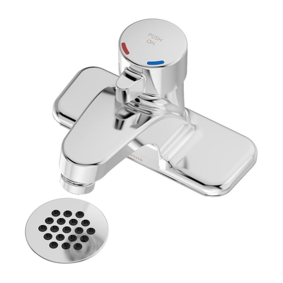 SCOT 4" Centerset Single Handle Metering Lavatory Faucet with Grid Drain in Polished Chrome (0.5 GPM)