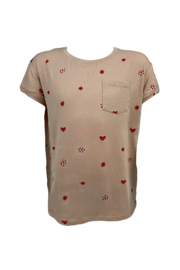 Girl's Round Neck One Pocket T-Shirt, Pink, 8