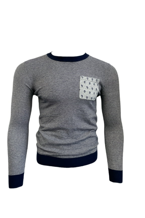 Men's Striped Classic Crewneck Sweater, Navy, Small