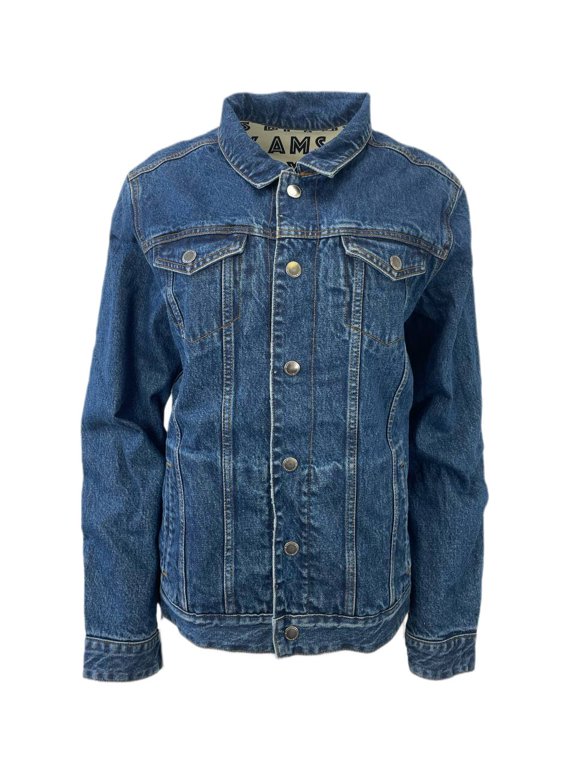 Women's Button Down Reversible Denim Jacket, Blue, Beige, Medium
