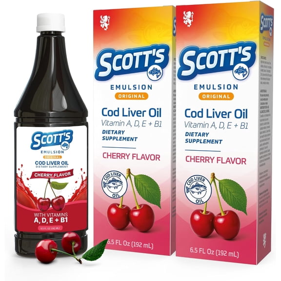 SCOTT'S EMULSION Cod Liver Oil | Cherry | Immune Support | 6.5 fl oz| 2-Pk