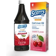 Scotts Emulsion Cod Liver Oil Cherry Flavor, Omega 3 & Vitamins A+D, 6.5 Fl Oz