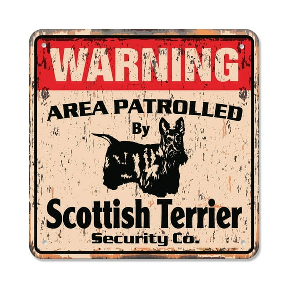 SCOTTISH TERRIER Vintage Security Sign Area Patrolled dog guard owner pet leash gift gift Rigid Plastic | Indoor/Outdoor | 10" Wide