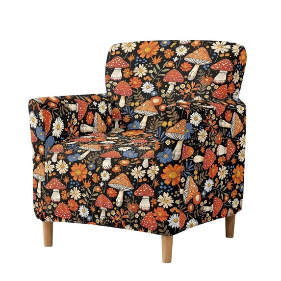 SCRAWLGOD 1-Piece Sofa Couch Cover with Arms, Stretch Accent Chair Cover Dogs Friendly Armchair Slipcover Office Decor, Mushroom Daisy Leaf