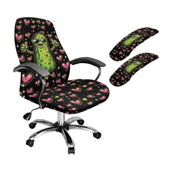 SCRAWLGOD 3 Pieces Removable Office Chair Slipcover with Arm Rest Slipcovers Elastic High Back Chair Cover Crease Resistant Boss Chair Protector, Cucumber Heart Sunglasses, S