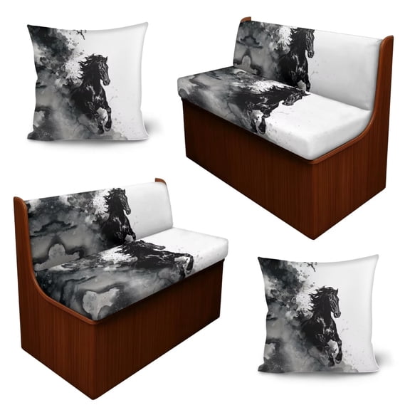 SCRAWLGOD 6 Pcs Camper Cushion Cover Elastic RV Seat Cover Loveseat Sofa Chair Slipcover for RV Decor, 2 Pillowcase, 2 Backrest, 2 Bench Replacement, Black Horse Ink Splatter