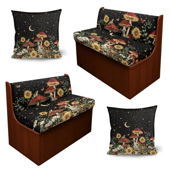 SCRAWLGOD 6 Pcs RV Couch Cover Replacement Stretch Camper Cushion Slipcover Loveseat Sofa Chair Cover for Travel Trailer Motorhome Decor, Mushroom Sunflower Moon Night