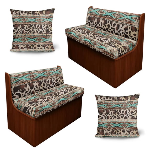 SCRAWLGOD 6 Pcs RV Couch Cushion Cover Anti-Slip Camper Seat Slipcover Replacement Stain Resistant Furniture Protector for Dinette Booth Seats, Brown Aztec Cow Print