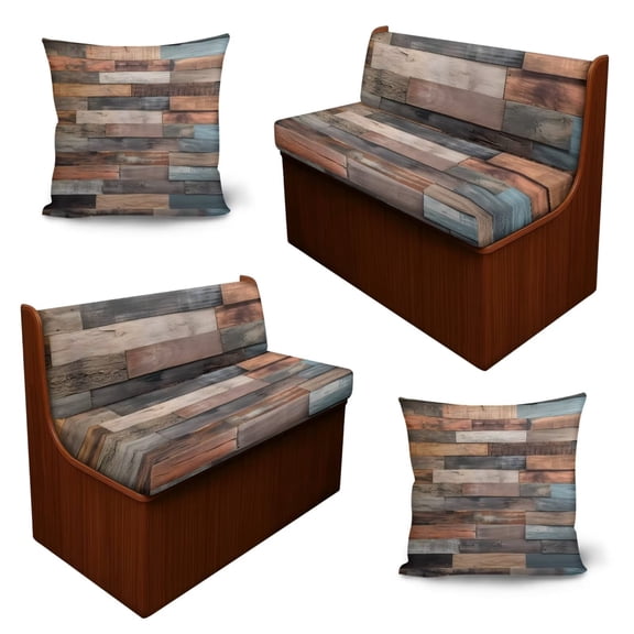 SCRAWLGOD 6 Pcs RV Couch Cushion Cover Anti-Slip Camper Seat Slipcover Replacement Stain Resistant Furniture Protector for Dinette Booth Seats, Brown Gray Wood Grain