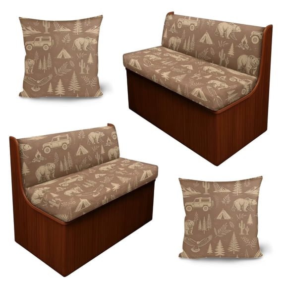SCRAWLGOD 6 Pcs RV Cushion Covers Machine Washable Camper Couch Cushion Slipcover Pet & Kid Friendly Sofa Seat Slipcover for Camper & RV Decor, Camping Adventure Bear Eagle Brown