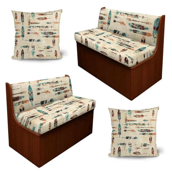 SCRAWLGOD 6 Pcs RV Dinette Cushion Covers Elastic Camper Couch Cushion Slipcovers Replacement Futon Furniture Protector for Sofa Bed, Boho Tribal Feather Arrow