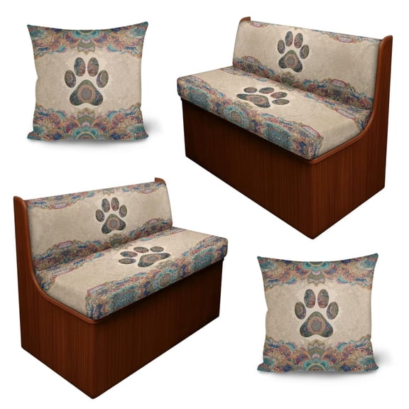 SCRAWLGOD 6 Pcs RV Dinette Cushion Covers Stretch Camper Cushion Cover Pet Friendly Camper Accessories Decor for Travel Trailer Motorhome, Dog Paw Boho Mandala Floral