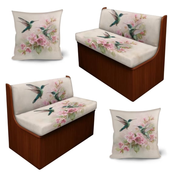SCRAWLGOD 6 Pcs RV Dinette Cushion Covers Stretch Camper Cushion Cover Pet Friendly Camper Accessories Decor for Travel Trailer Motorhome, Hummingbird Floral Pink
