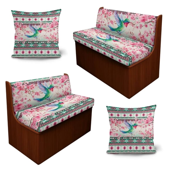 SCRAWLGOD 6 Pcs RV Dinette Seat Covers Elastic Camper Couch Cushion Cover Pet Friendly Camper Interior Decor for Travel Trailer Motorhome, Aztec Hummingbird Cherry Blossom