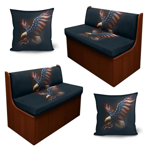 SCRAWLGOD 6 Pcs RV Dinette Seat Covers Soft Anti-Slip Camper Cushion Cover Loveseat Sofa Chair Slipcover for RV Camper Car Bench Decor, Eagle American Flag