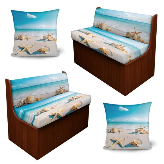 SCRAWLGOD 6 Pcs Stretch RV Dinette Cushion Covers Anti-Slip Camper Couch Cushion Slipcovers Replacement Furniture Protector for RV Interior Decor, Coastal Starfish Conch Sky