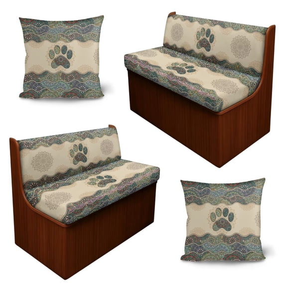 SCRAWLGOD 6 Piece RV Dinette Cushion Covers Soft Stretch Camper Seat Slipcover Replacement for RV Interior Decor, 2 Pillowcase, 2 Backrest, 2 Bench Covers, Dog Paw Boho Mandala Flower