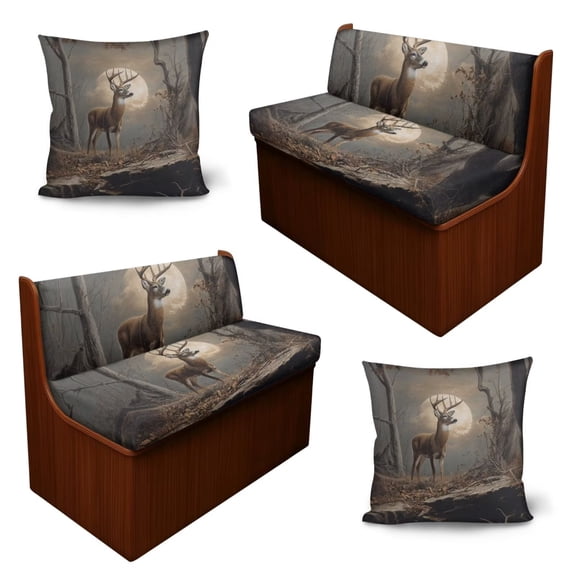 SCRAWLGOD 6 Piece RV Dinette Cushion Covers Soft Washable Camper Sofa Chair Protector Stretch Couch Cushions Slipcovers Replacement for RV Booth Seat, Deer Moon Camo Hunting