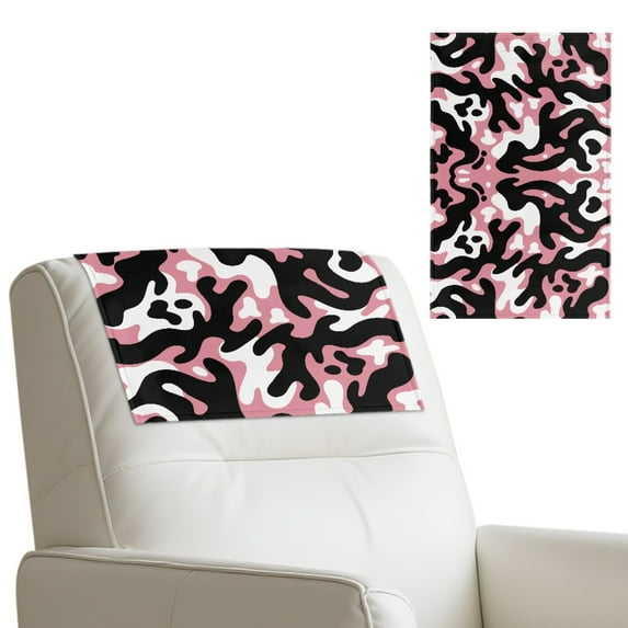 SCRAWLGOD Abstract Cow Print Pink Black 1 Pcs Headrest Cover for Recliner Chair, Waterproof PU Leather Sofa Head Protector, Stain Resistant Couch Head Rest Covers 17x27 in