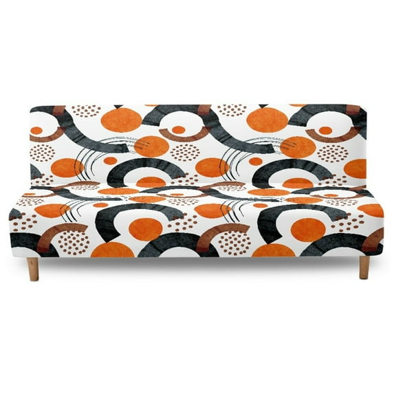 SCRAWLGOD Abstract Geometry Orange White Futon Cover for Armless Sofa Bed, Dustproof Futon Mattress Covers Couch Cover Protector with Elastic Bottom for Cats and Dogs