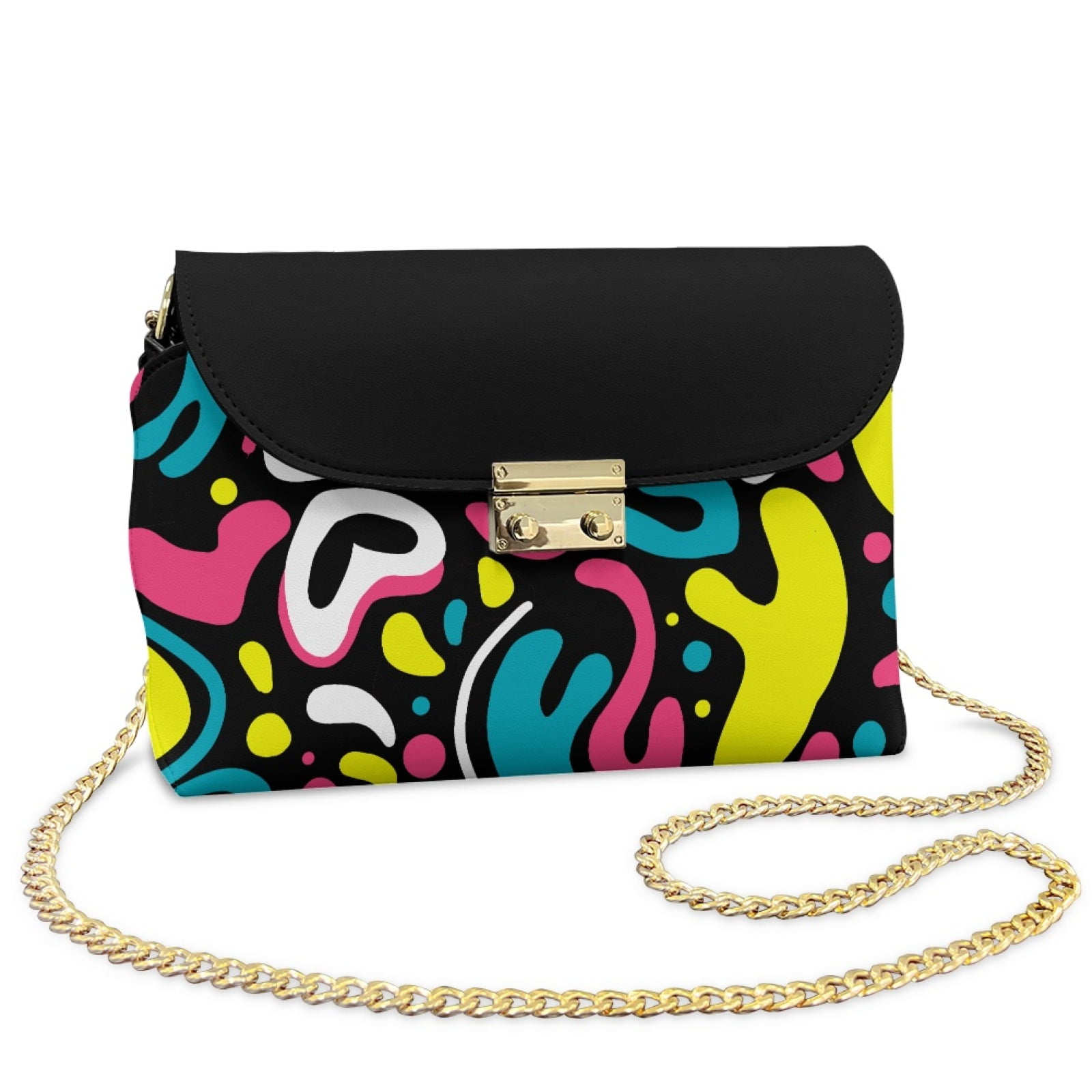 SCRAWLGOD Abstract Geometry Print Black Crossbody Bags for Women PU Leather Trendy Crossbody Handbags Stain Resistant Easy to Clean Shoulder Bag with Small Wallet Purse