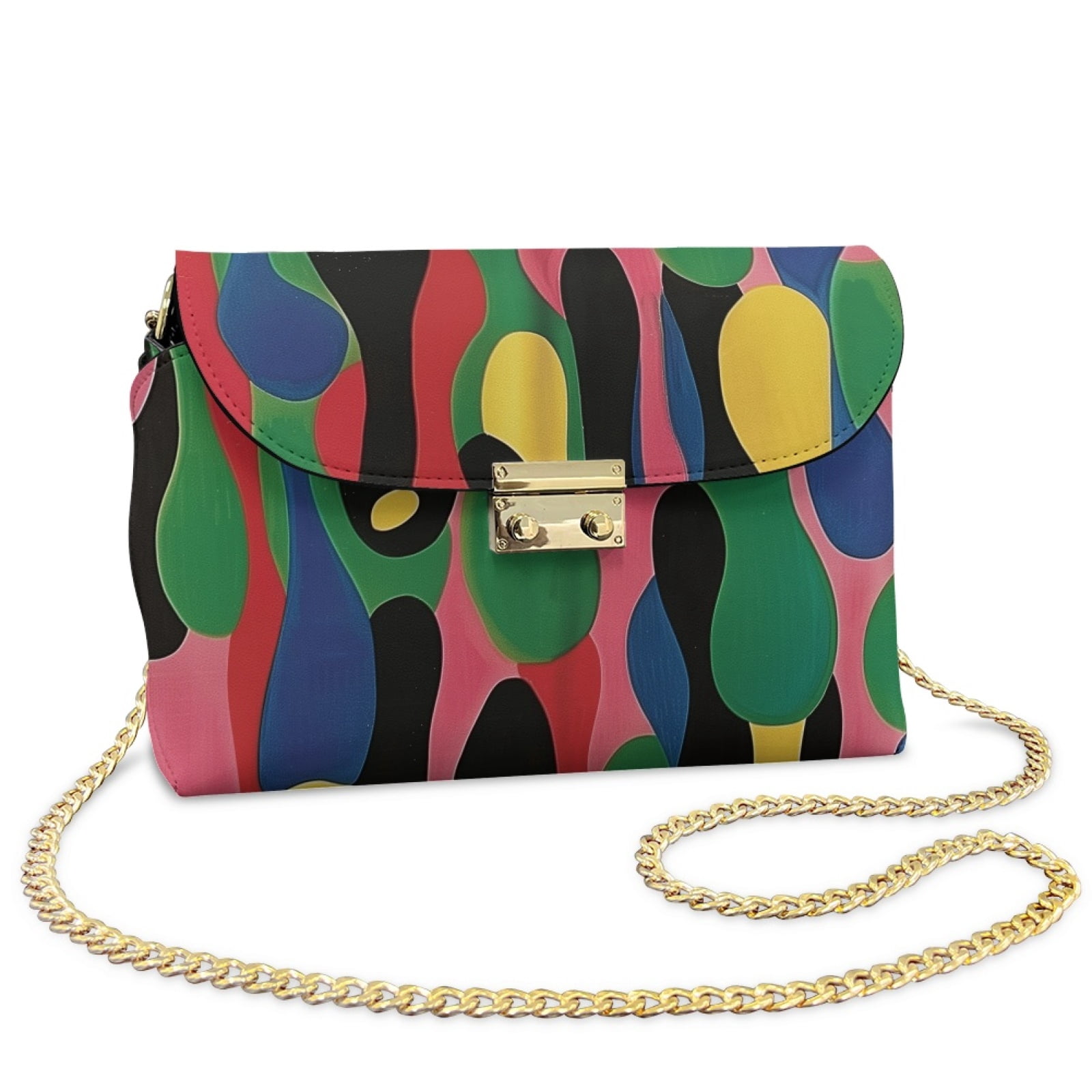 SCRAWLGOD Abstract Geometry Print Green Black Pink Crossbody Bags for Women Crossbody Purse PU Leather Handbags Shoulder Bag Cell Phone Purse with Chain Strap