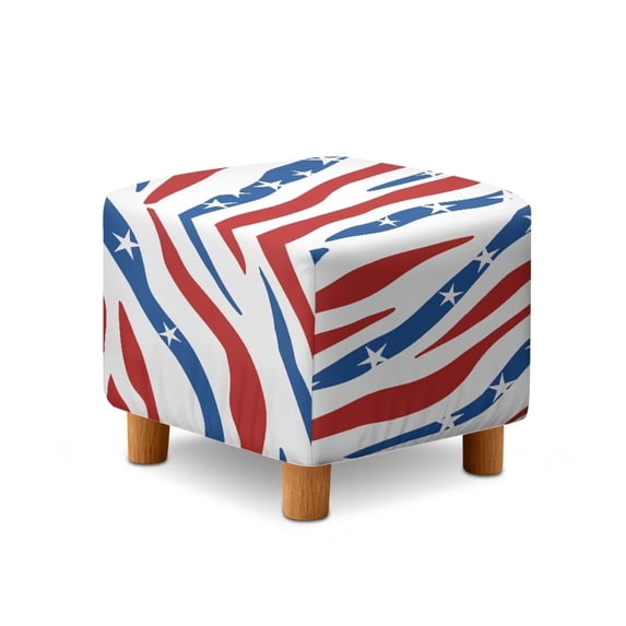 SCRAWLGOD American Flag Zebra Print Ottoman Slipcovers Stretch Footrest Stool Coversed Ottoman Cover for Foot Stool Furniture Protector with Elastic Bottom Washable