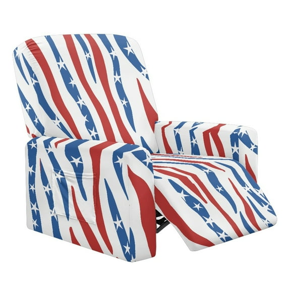 SCRAWLGOD American Flag Zebra Print Recliner Chair Covers Lazyboy Recliner Cover 4 Piece Stretch Recliner Slipcovers Sofa Covers Washable Furniture Protector with Elastic Bottom for Dog